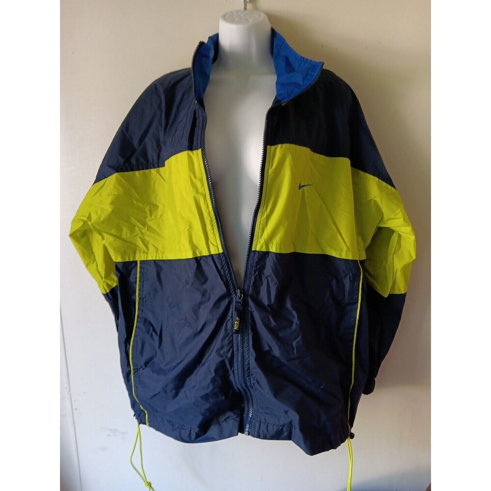 Vintage Nike Windbreaker Jacket 90's highlighter yellow and blue Mens Size XL